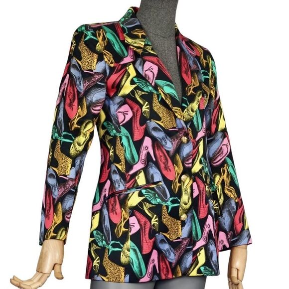 Rare Vintage 1991 SALVATORE FERRAGAMO Shoe Print Blazer Jacket - Size 10 - Picture 5 of 6